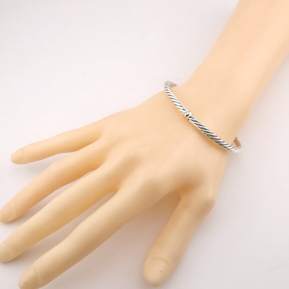 DAVID YURMAN Sterling Silver & 14k Gold Cable 4mm Flex Station 7 Inch Bracelet - Picture 4 of 13